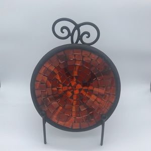 Decorative mosaic clay plate with metal stand
